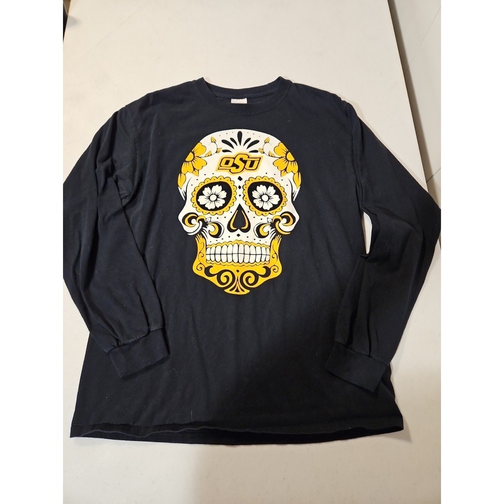 Sugar Skull /OSU Graphic Long Sleeve Gildan Tee Shirt Size Medium Black (1441